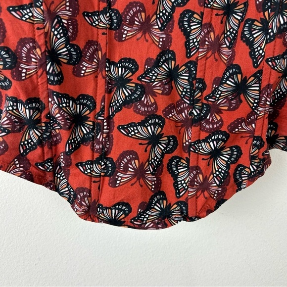 O.L.M. Puff sleeve burnt orange butterfly crop corset top blouse size: M - Picture 5 of 11
